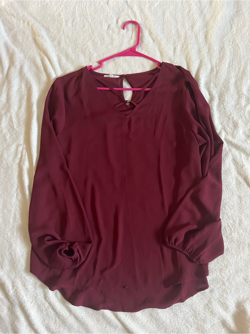 Maurices Burgundy V-Neck Long Sleeve Blouse